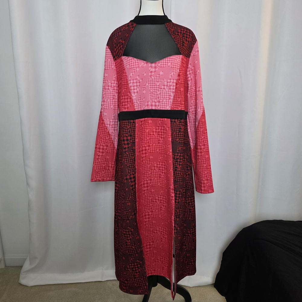 SHEIN Pink and Black Long Sleeve Dress